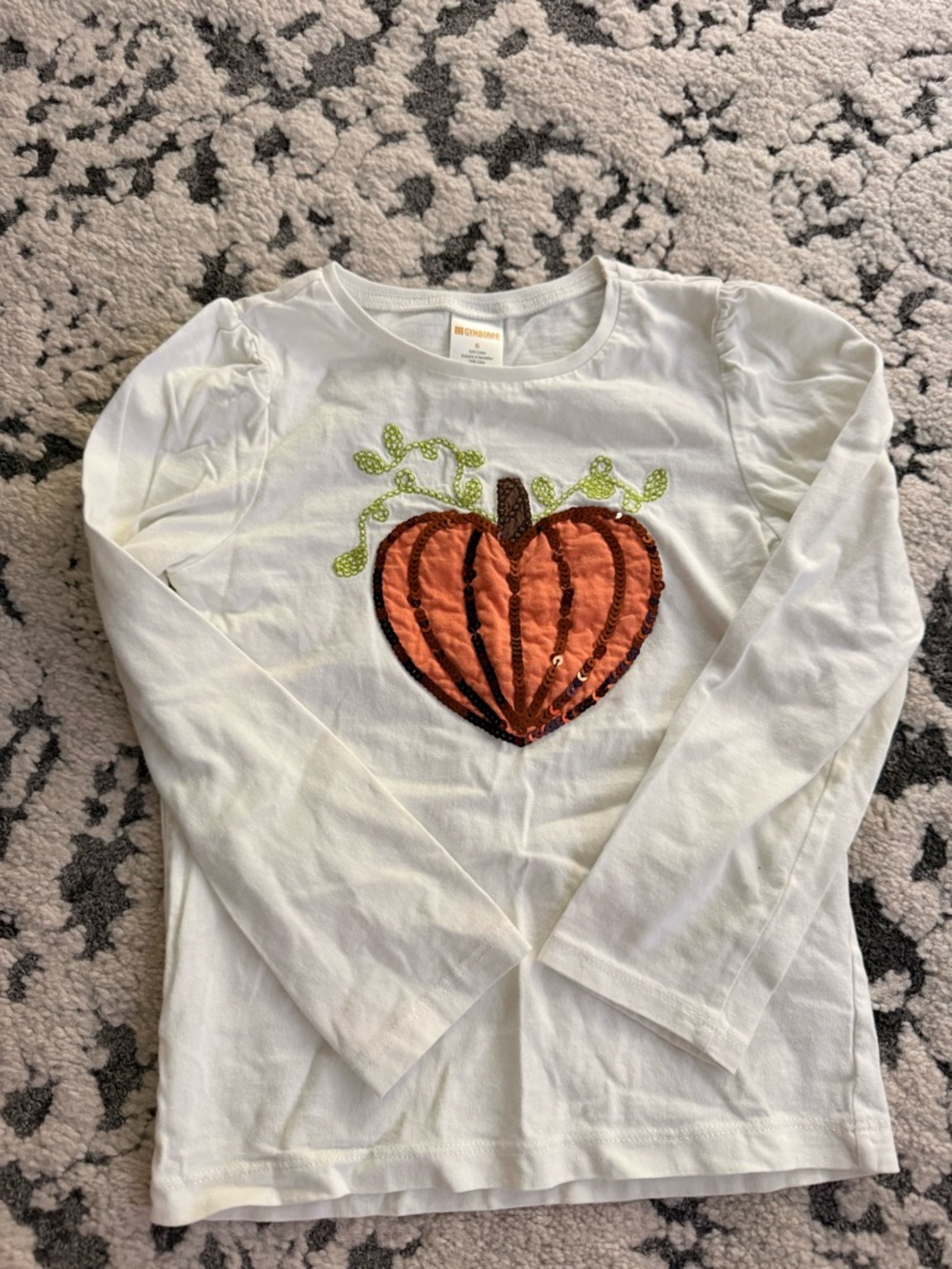 Gymboree White Long-Sleeve Top with Orange Sequin Pumpkin